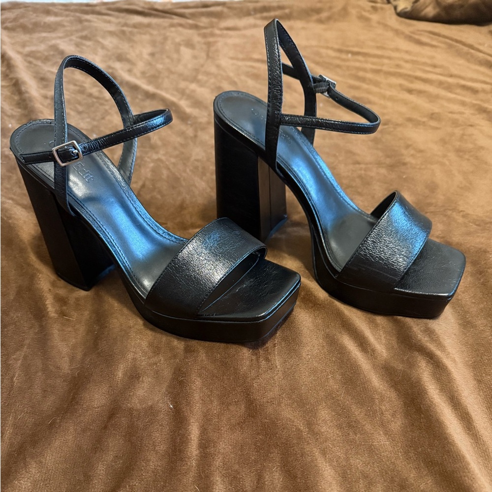 Square Toe Platform Sandal Heels - image 1